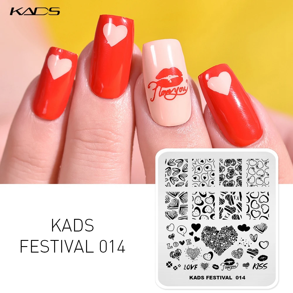 KADS stemple do paznokci Nail artystyczny design Beauty wzór w kształcie serca płytka do stemplowania lakier do samodzielnego malowania paznokci tłoczenie szablon do manicure do paznokci