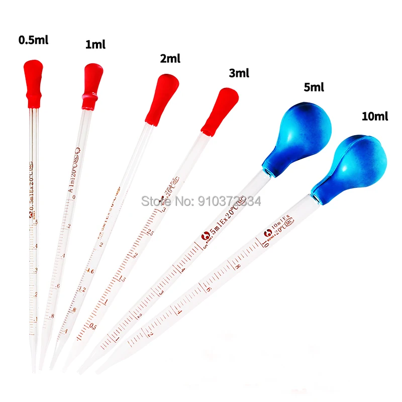 Pipeta conta-gotas graduada de vidro, pipeta de transferência com cabeça de borracha de 0.5-10ml