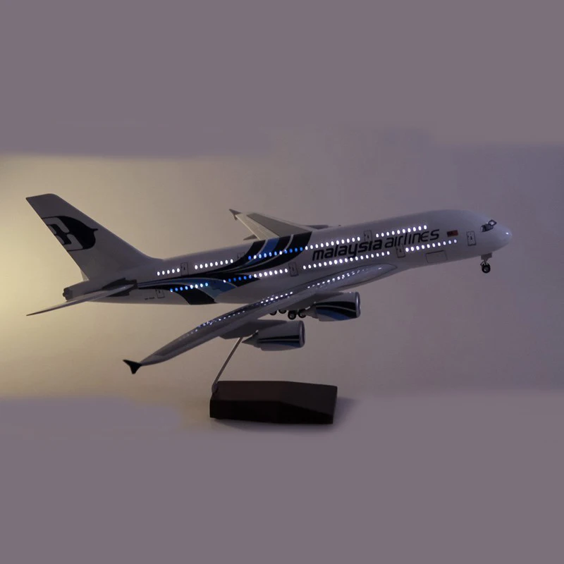 JASON TUTU-Modèle d'avion en résine moulé sous pression, Malaysia Airlines, Airbus A380, échelle 1/160, lumière et roue, avion cadeau, 46cm