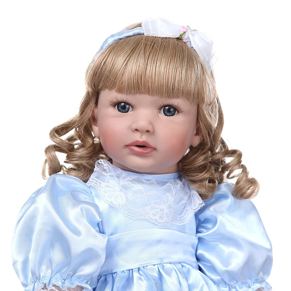 

Bebe 60cm Silicone Reborn Baby Doll with long curly blond hair Bonecas Princess Babies Vinyl Toddler Alive Bebe Birthday Present