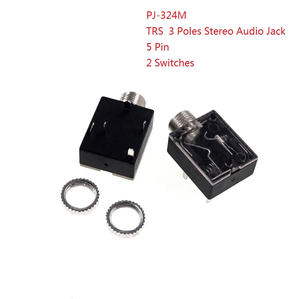 10pcs 3.5mm Audio Jack PCB Mount Screw Metal Nuts Mono Stereo Phone Plug 2 3 4 Pole Connector Through Hole Panel Thread