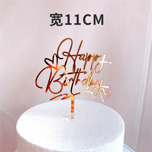 Gold Silber Alles Gute zum Geburtstag Kuchen Topper Acryl Klassische Geburtstag Cupcake Topper Dessert Dekoration für Baby Dusche Kuchen Liefert
