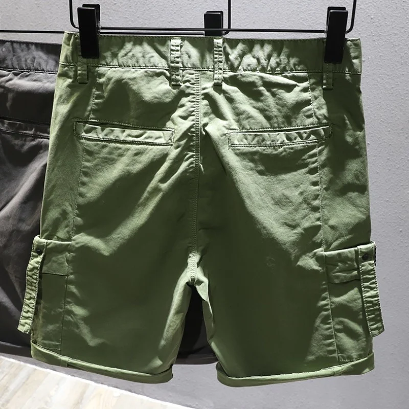 Cargo Mens Shorts Summer Outside Casual Sweatpants Button Loose Straight Knee Length Trousers Male Fashion Green Beach Shorts