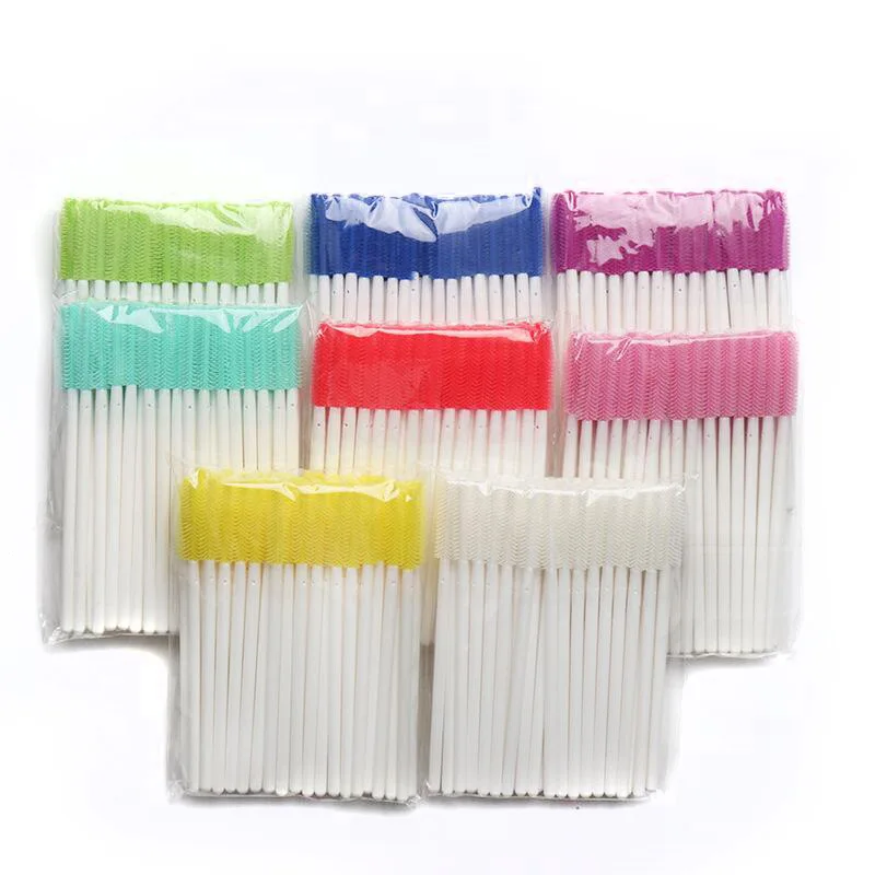 100 pcs Disposable Silicone Eyelashes Brushes white Handle Applicator Mascara Stick Brush Eyelash Extension women Makeup Tools