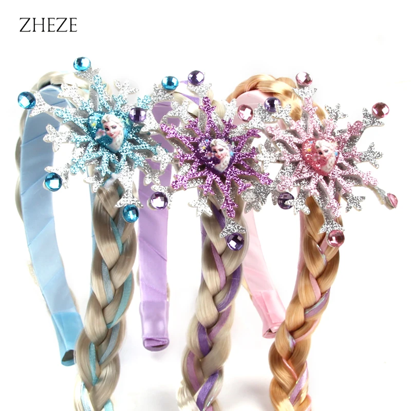 Frozen Series Elsa Headband For Girls Snow Wig Braid Rhinestones Crown Hairband Birthday Party Princess DIY Hair Accessories