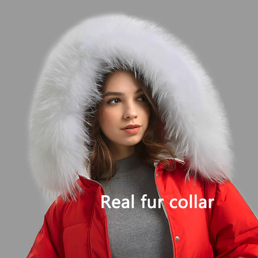 Maomaokon 2021 new red women\'s down jacket Natural real raccoon fur collar jacket Winter women\'s clothes Fashion embroidery coat