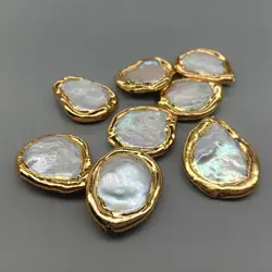 Wholesale 10 pcs Freshwater Cultured White Keshi Coin Pearl Beads Metal Bezel