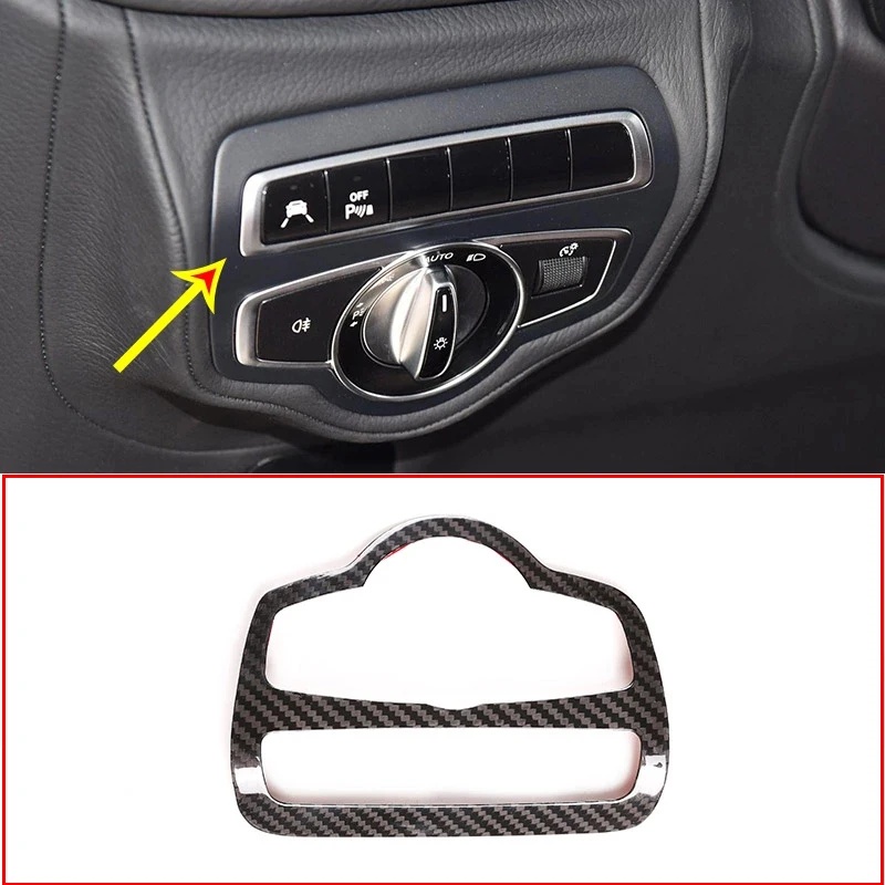 Car Headlight Switch Frame Trim For Mercedes Benz C/G/V Class GLC W205 X253 W463 W447 Real Carbon Fiber Car Interior Accessories