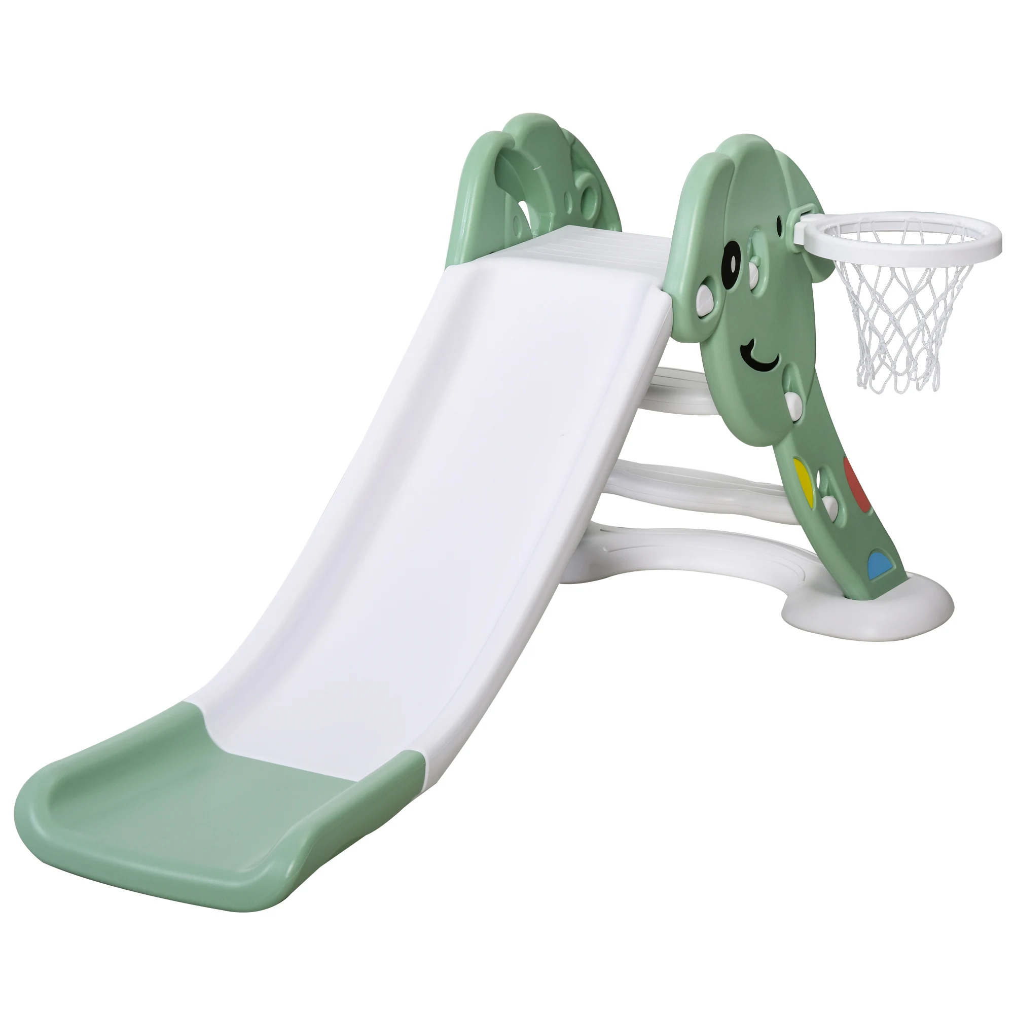 HOMCOM Children's Garden Slide with Basketball Basket + 2 Years Indoor and Outdoor Toy Cargo 25 kg 160x35x68 cm Green