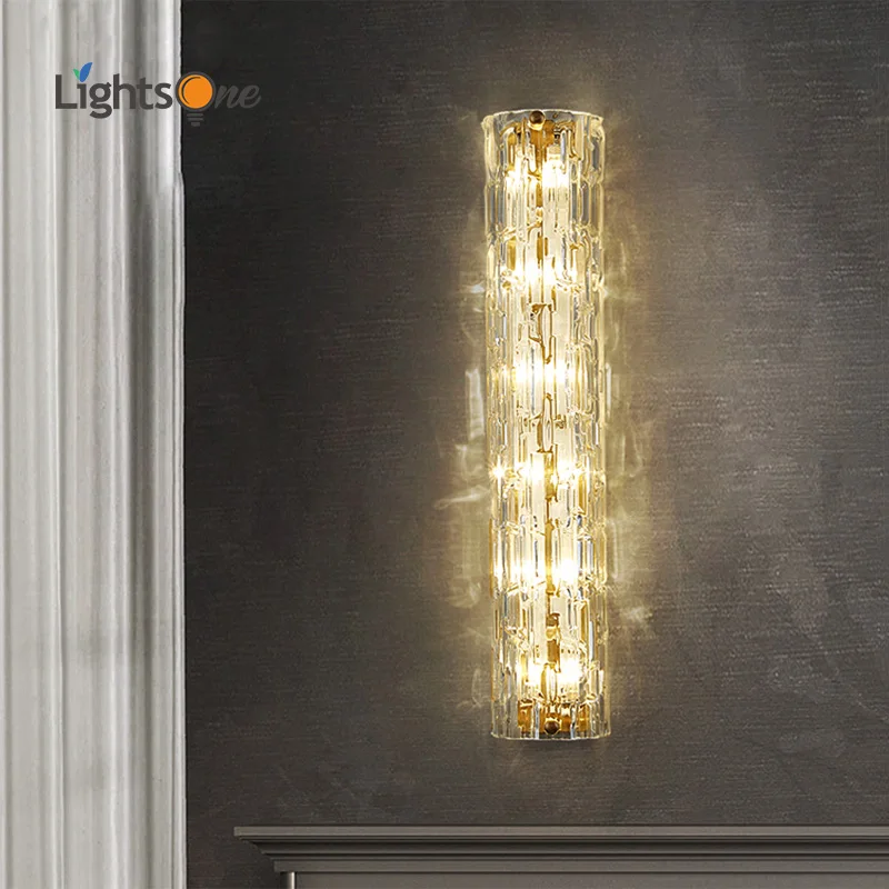 

Copper long strip wall light bedroom bedside lamp living room background wall lamp crystal light luxury wall lamp