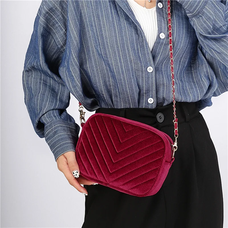 Winter Solid Color Velvet Mini Crossbody Bags for Women 2021 Lady Shoulder Messenger Bag Luxury Designer Purses and Handbags