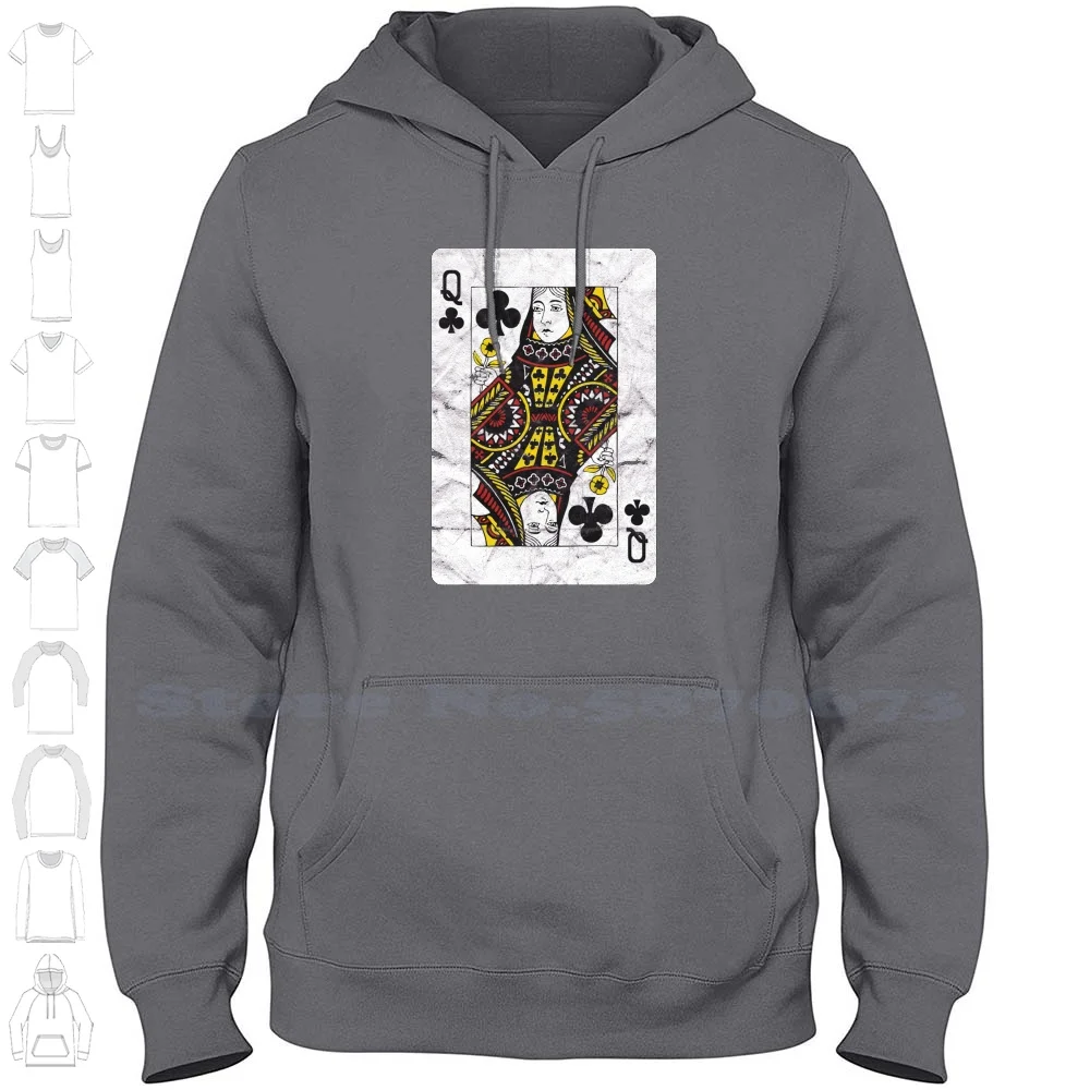 Queen Of Clubs Playing Card ( Distressed ) Hoodies Sweatshirt For Men Women Playing Poker Blackjack Casino Luck Lucky Unlucky