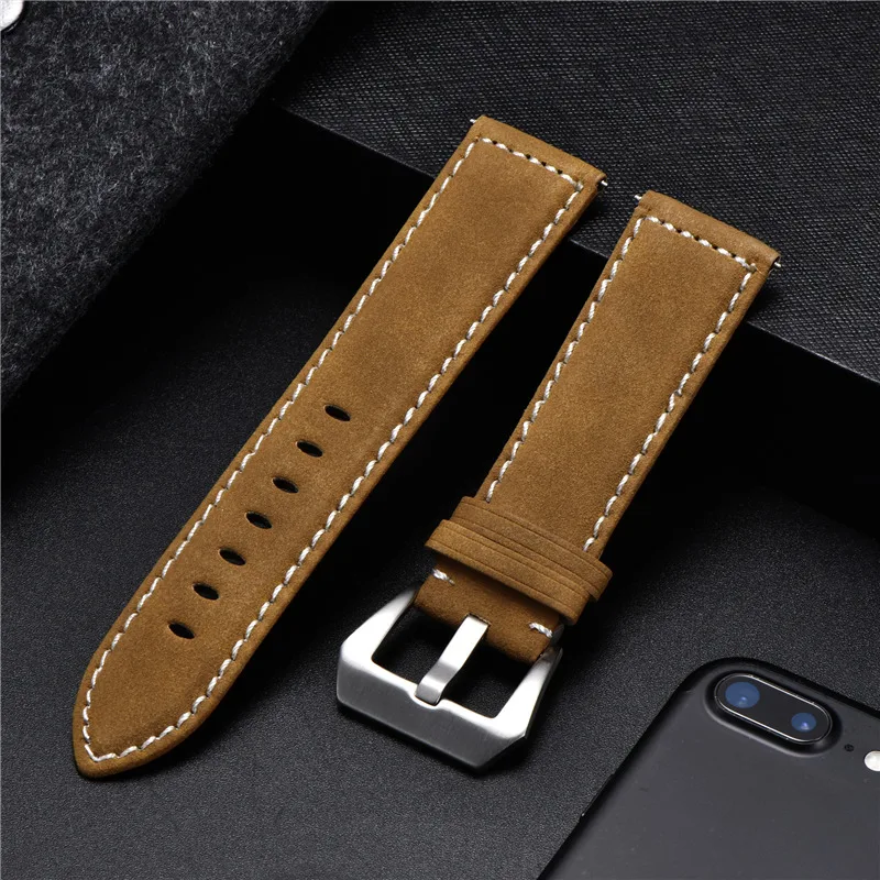 New Style Vintage Leather Watchband 18mm 20mm 22mm 24mm Frosted Handmade Thick Line Strap Watch Accessories Band 7 colors