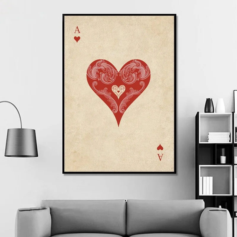 Hd طباعة الآس الماس القلب بوكر الطوابق من بطاقات خمر طباعة على قماش ديكور المنزل الحديث المشارك جدار صورة فنية اللوحة #3