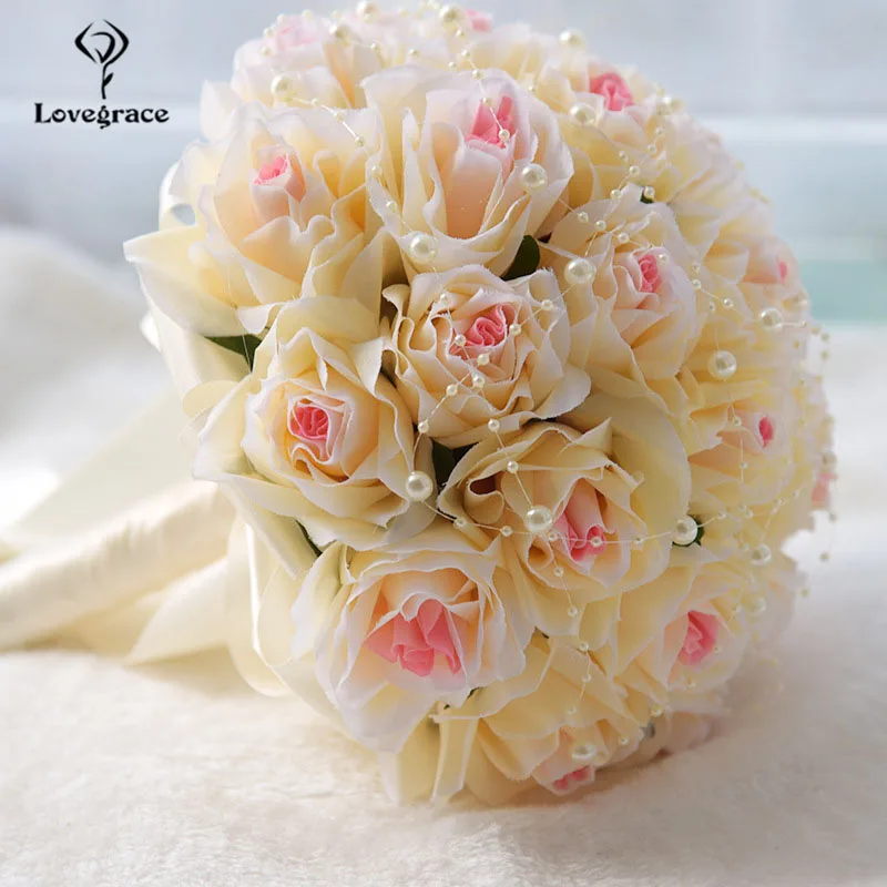 

Свадебный держатель для букетов, шелковые искусственные розы, розовый свадебный букет для подружек невесты, украшение жемчугом, Шелковый букет цветов