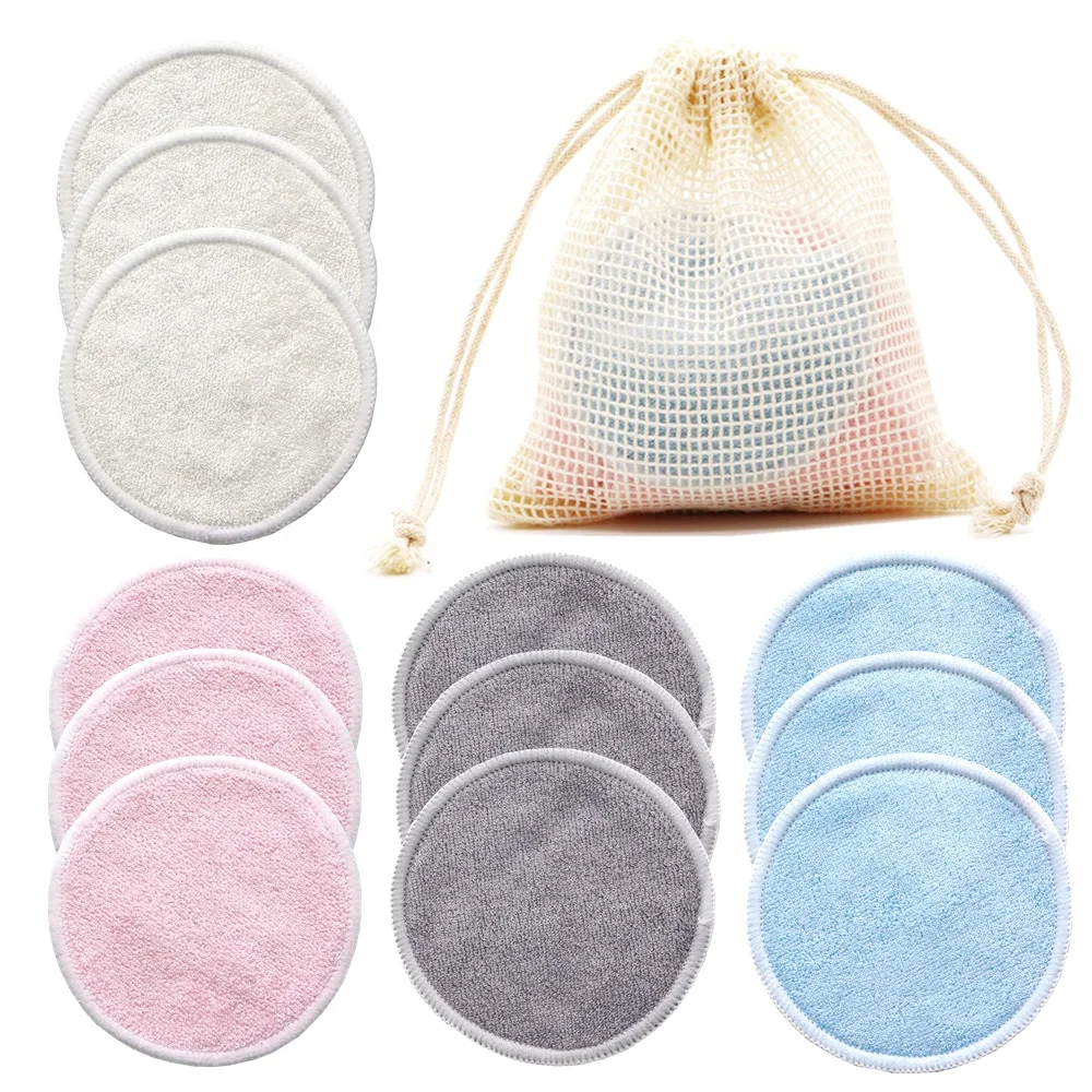 

Reusable Bamboo Makeup Remover Pads towel 12pcs Washable Rounds Cleansing Facial Cotton Make Up Removal Pads Tool