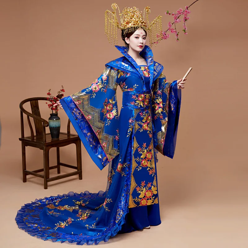 Brand New Designer Chinese ancient Tang dynasty queen Tailing Costume Guzheng Show Clothing Women Hanfu Chinese Photography