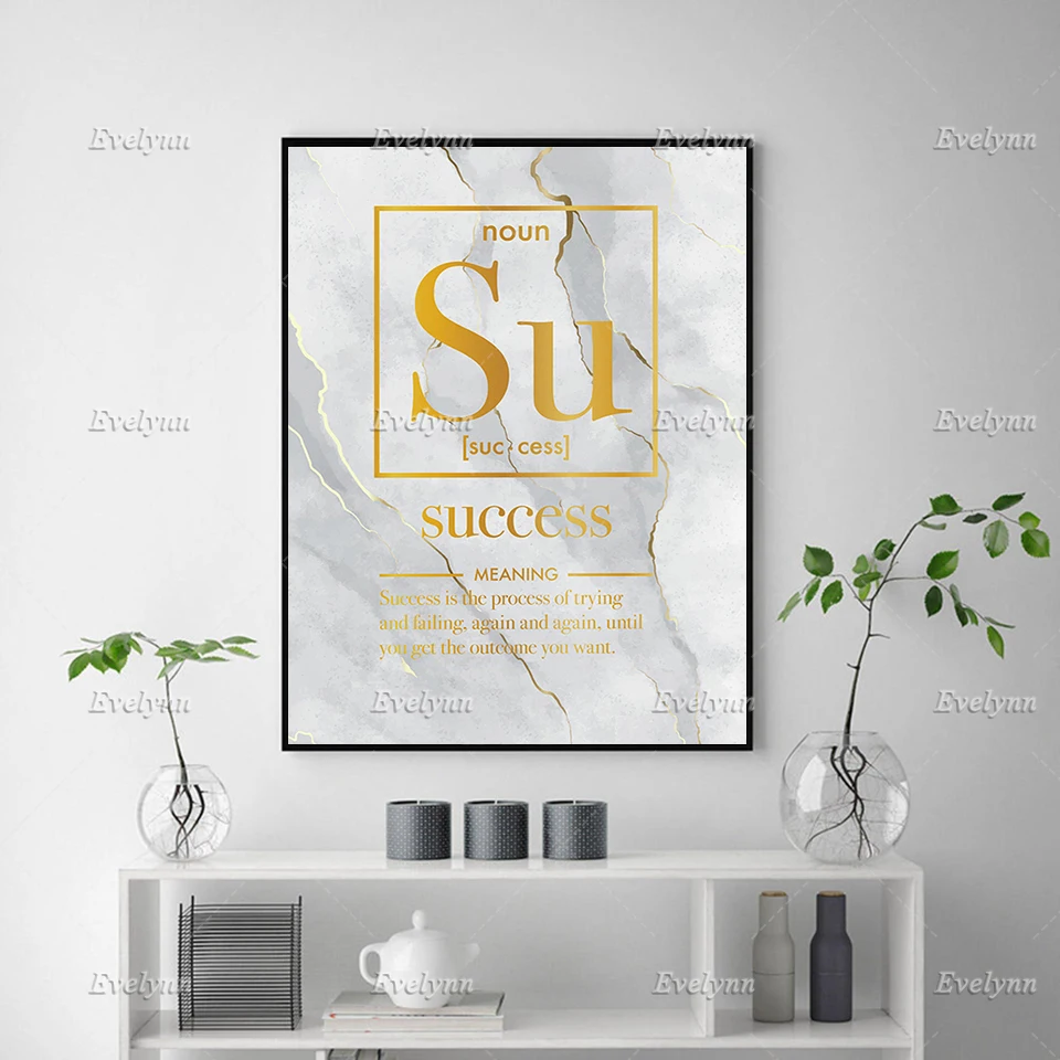 Success Definition Marble Oil Painting Posters and Prints on Canvas Motivational Wall Art Pictures Office Decor Floating Frame