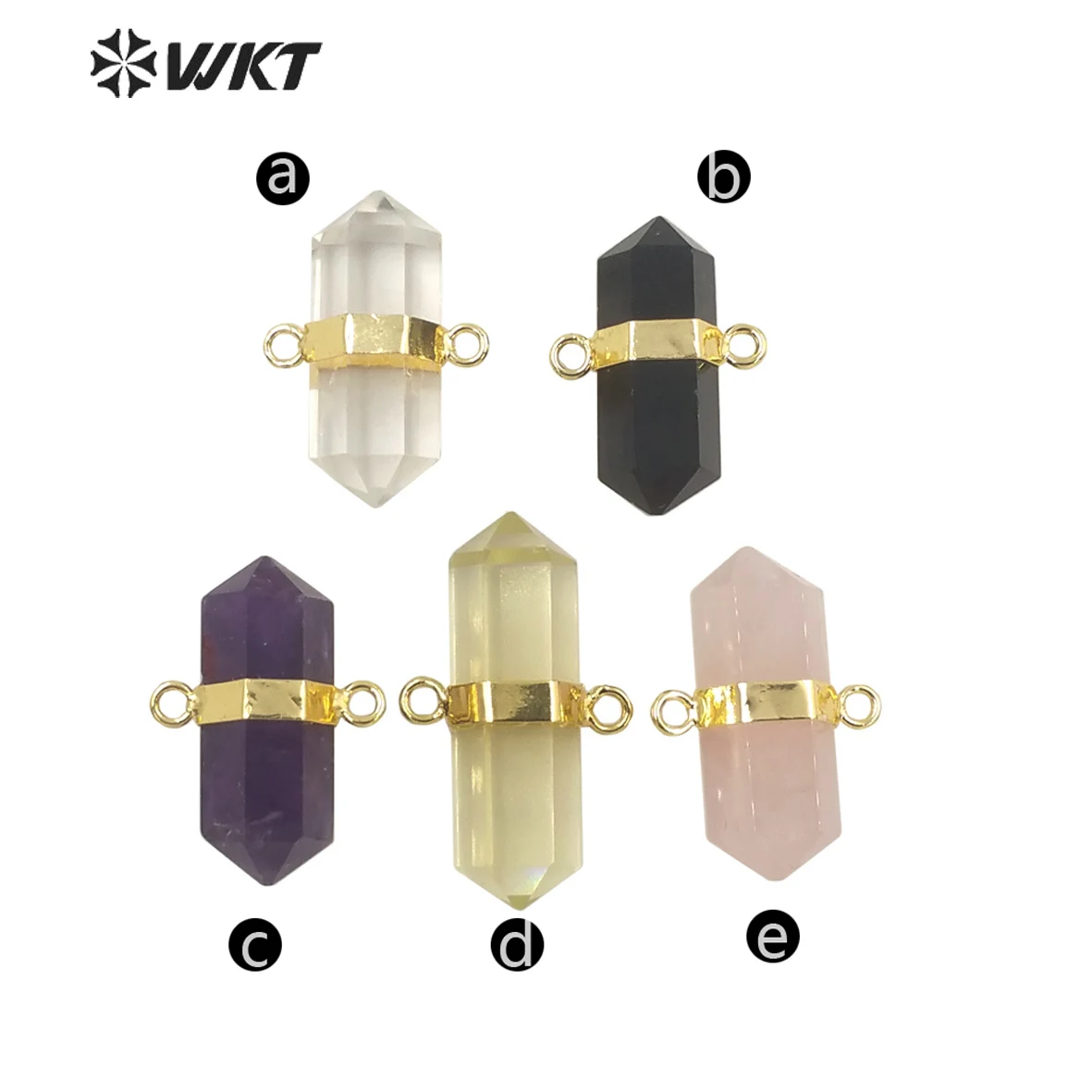 WT-P1742 Amazing super Hot double point stone pendant Lady gold bezel two loops healing energy quartz point hexagona pendants