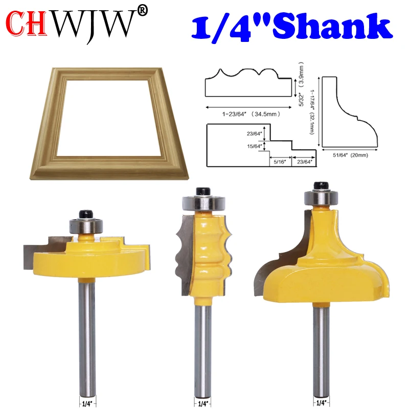 Chwjw-grande Corte Cortador de Madeira para Carpintaria Ferramentas Elétricas Picture Frame Moldagem Router Bit Shank mm 13 Pcs