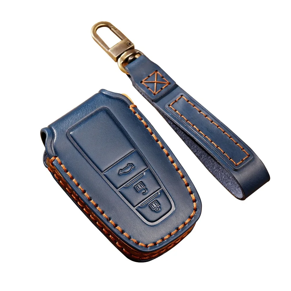 

Handmade Leather Car Key Case Cover For Toyota Camry Corolla C-HR CHR Prado RAV4 Prius 2018 2019 2020 2/3Buttons