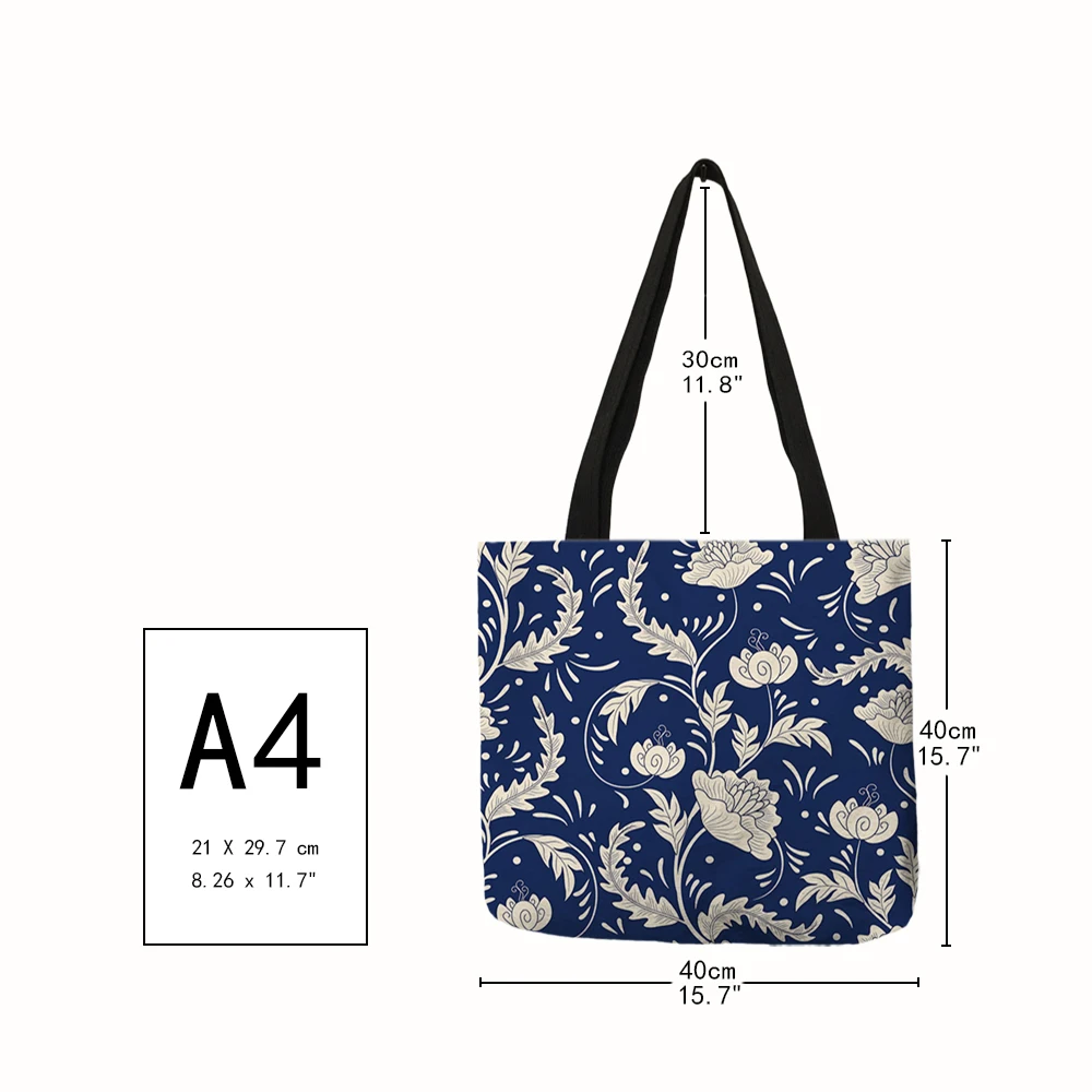 Elegant Lady Girls  Handbag Floral Porcelain Geometry Abstract Pattern Shoulder Bag Casual Teenager Book Tote for Shopping