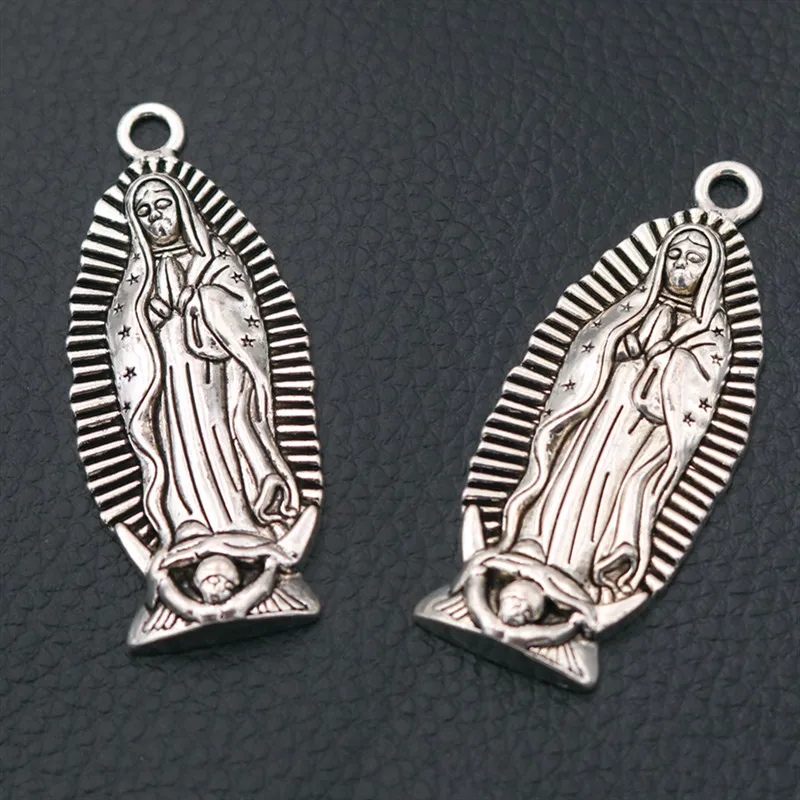 2pcs Silver Plated Large Christian Virgin Mary Metal Pendant DIY Charm Necklace Jewelry Religious Handicrafts Making A2222