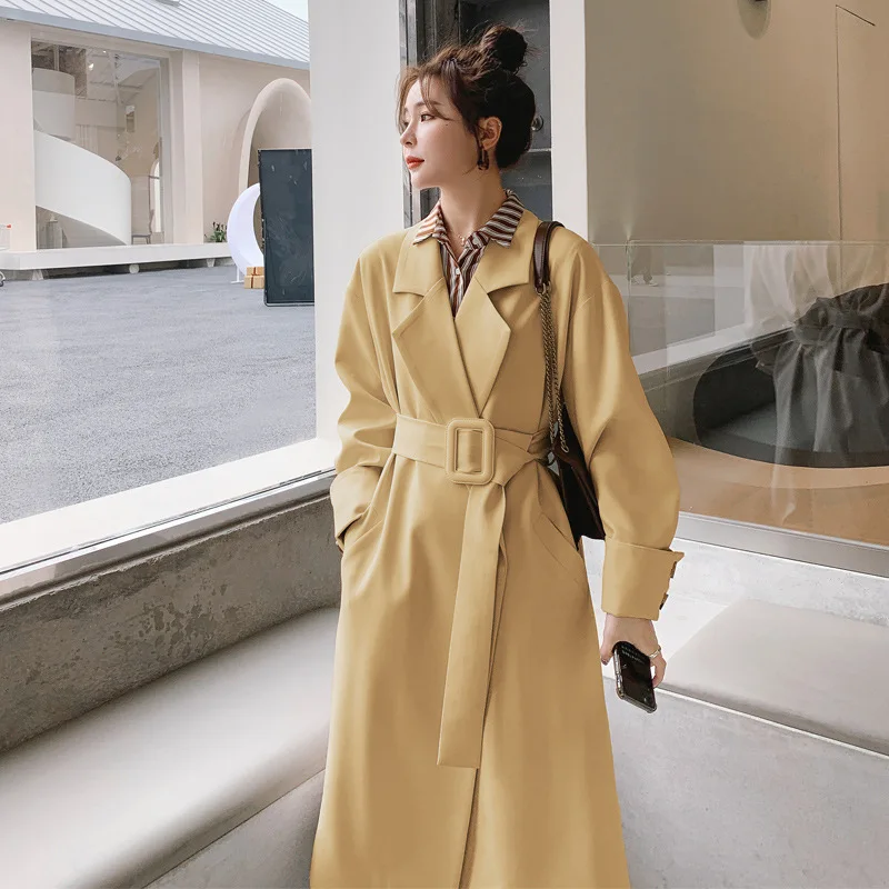 2021 Autumn Fashion Women Trench Coat Classic Turn Down Collar Long Sleeve Blet Women Coat Chic Loose Trench Women High Quality