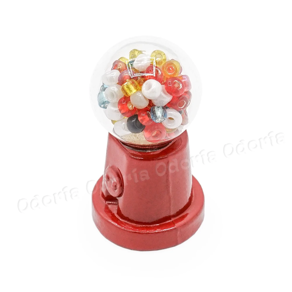 Odoria 1:12 miniaturowe jedzenie maszyna do gumy Gumball Vending Model do kuchni Candy Shop akcesoria do domku dla lalek dekoracja do domku dla lalek