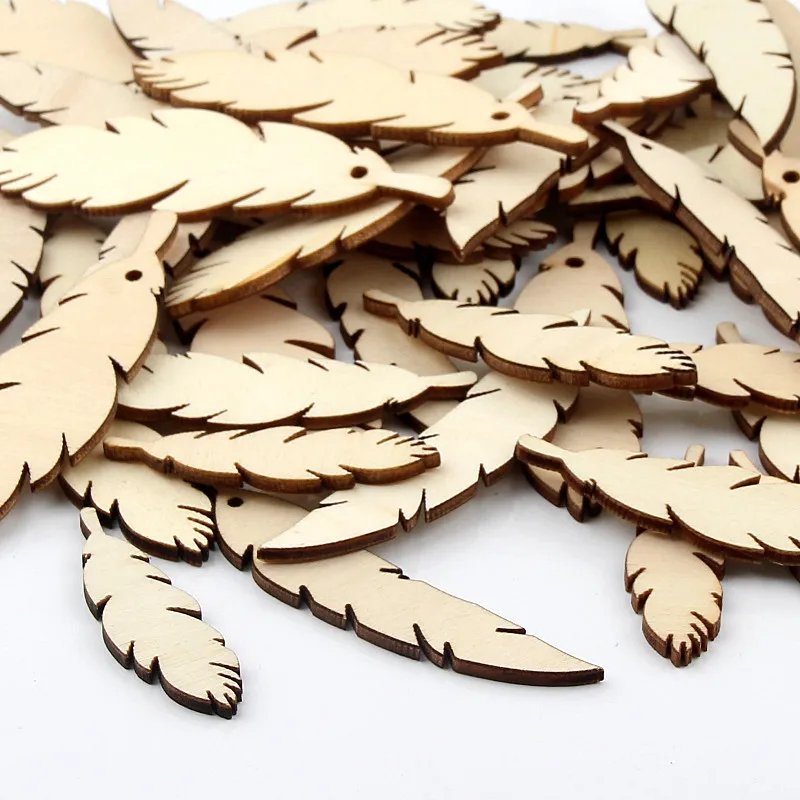 20pcs Mixed Wood Feather Home Decoration Scrapbookings DIY Wood Crafts For Wedding Festival Handmade Embellishment