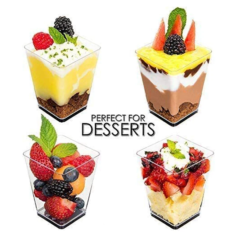 6pcs 110ml Plastic Dessert Cups Transparent Portion Trapezoidal Food Container for Jelly Yogurt Mousse Dessert Baking