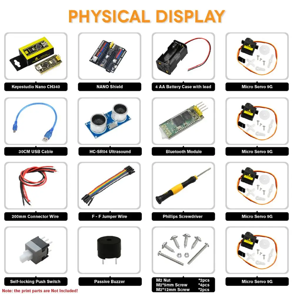 Keyestudio Electronic Parts DIY Starter Kit For Arduino Nano OTTO Robot STEM Programming Toys Without OTTO Body Printed Parts