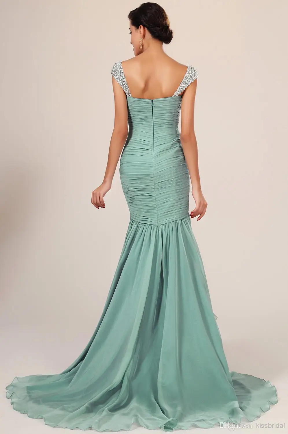 free shipping new fashion green formal sexy cap sleeve crystal long bride gown party evening elegant Bespoke Occasion Dresses