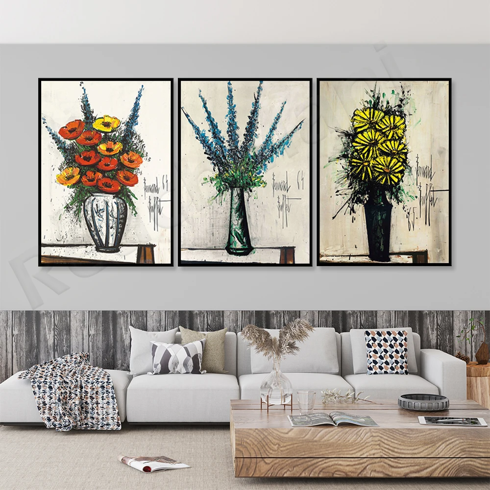 Bernard Buffet Art Print Flower Bouquet Retro Poster Flower Art, Bernard Buffet Art Work Decoration Gift