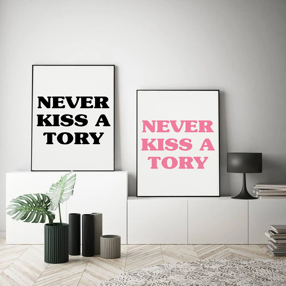 Feminism Canvas Painting Never Kiss Conservative Pink Poster Print Art Black Quotes Conservative Party Prints Girl Home Decor