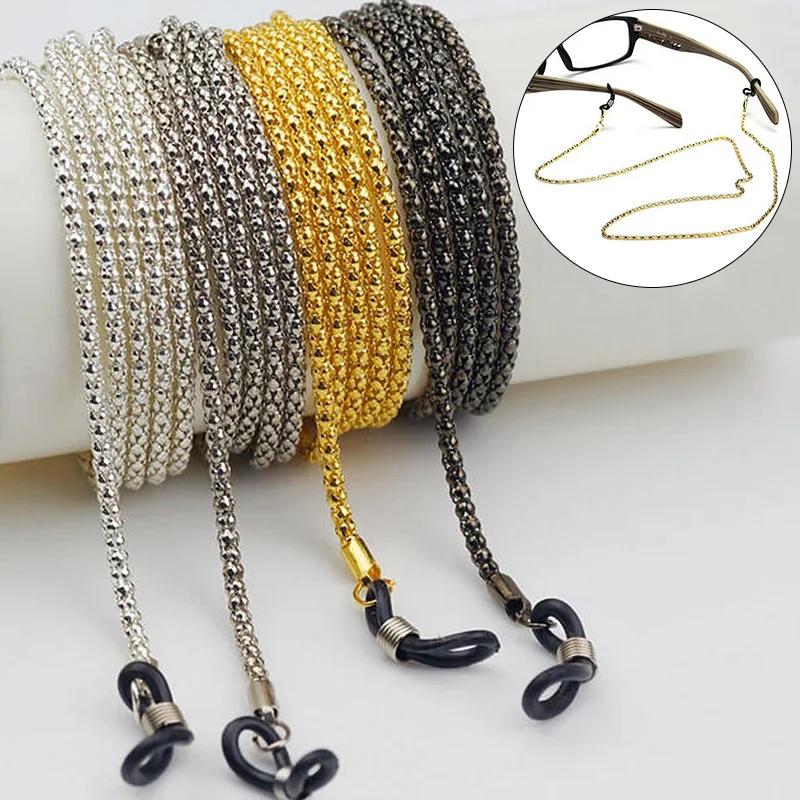 Women Men Non-slip Metal Eyeglass Chain Cord Sunglasses Holder Strap Necklace Golden Silvery Black Reading Glasses Lanyard Rope