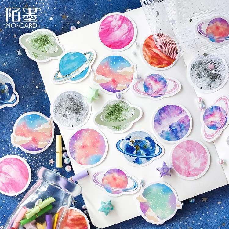 Mohamm Cute Scrapbooking Journal Stationery Diary Japanese Paper Mini Cute Decorative Space Planets Sticker