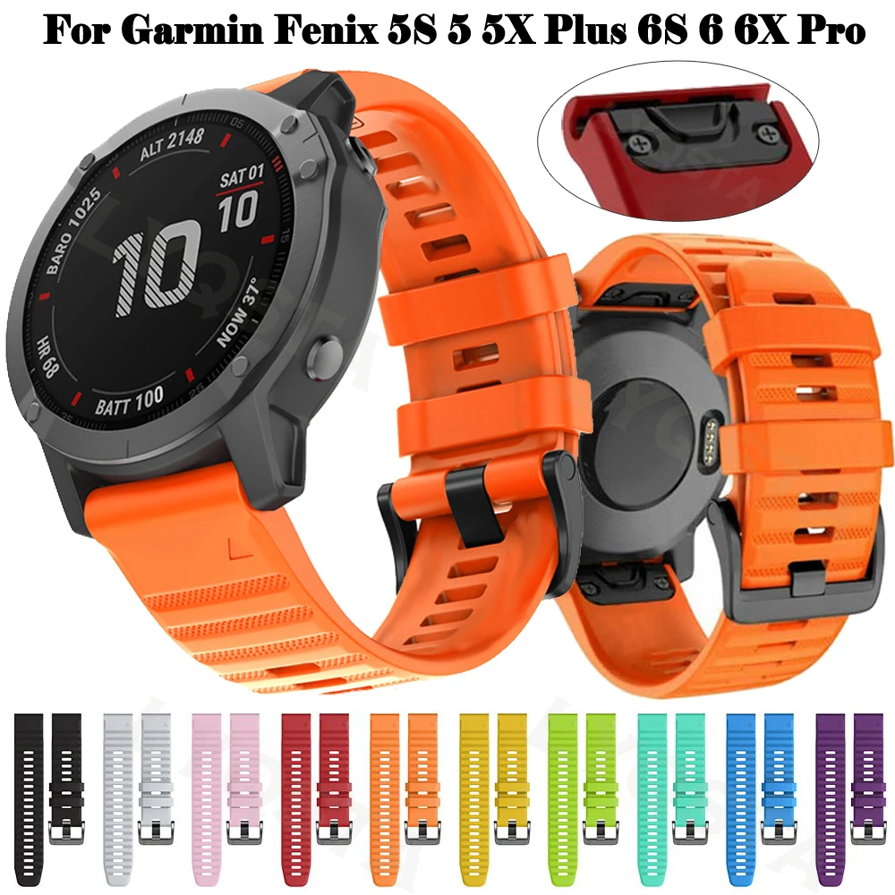 20 22 26mm tiras de silicone para garmin fenix 5S 5 5x plus 6s 6 6x pro 3 3hr d2 substituição inteligente pulseira banda correia correa