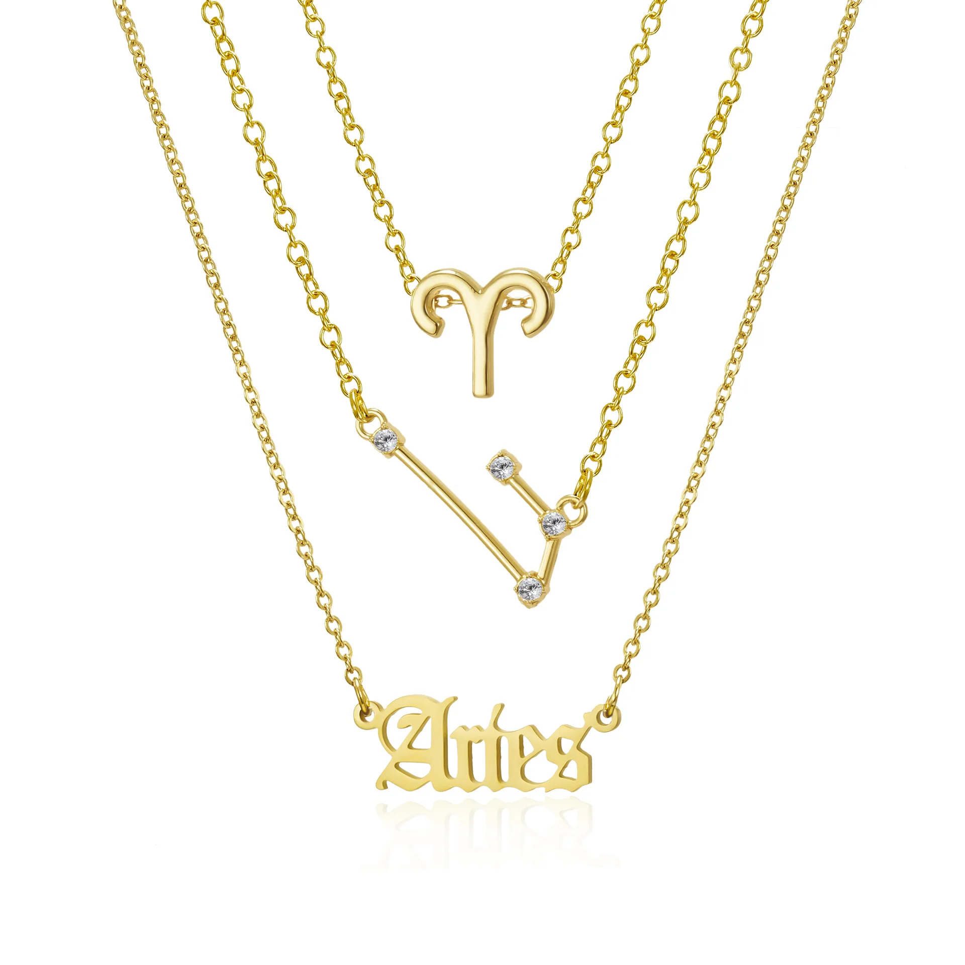 3Pcs/set 12 Zodiac Sign Necklaces Set For Women Constellation Pendant Chain Choker Birthday Jewelry With Cardboard Card