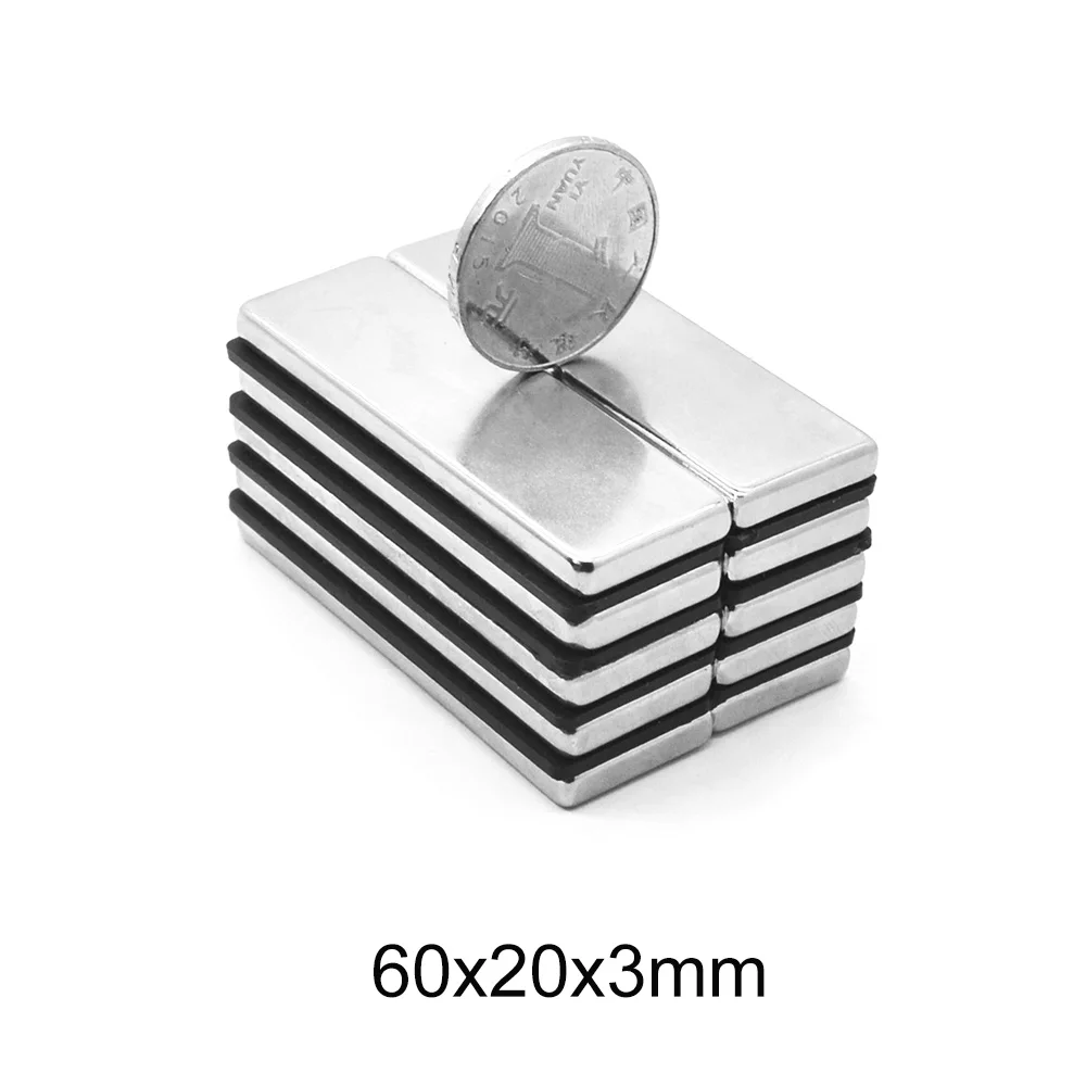 1/2/5/10/15PCS 60x20x3 Block Powerful Magnet Thickness 20mm magnet for crafts 60x20x3mm Strong Permanent Magnet sheet 60*20*3 mm