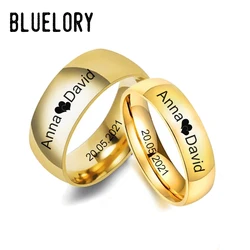 Bluelory Customized Engraved Name Couple Rings For Lovers Women Men 8mm/6mm/4mm Stainless Steel Custom Wedding Ring Jewelry Gift