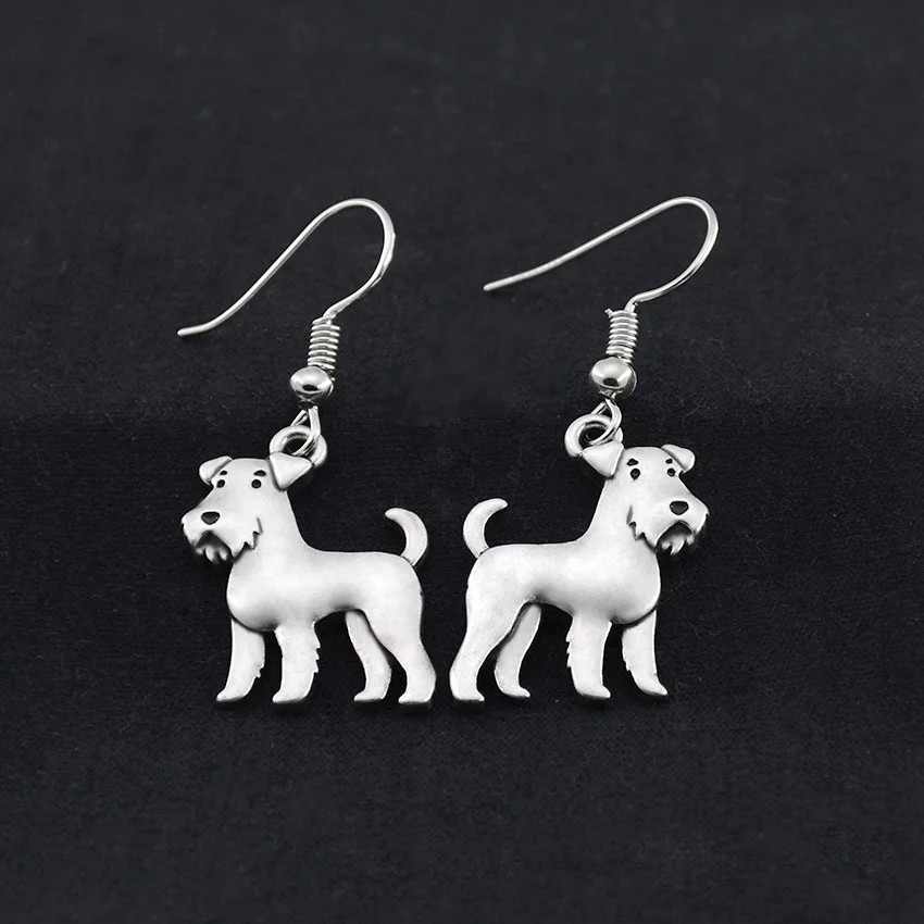 Antique Silver Color Boho Airedale Terrier&Schnauzer Dog Charm Drop Dangle Hook Earrings Big Long Unique Earrings For Women