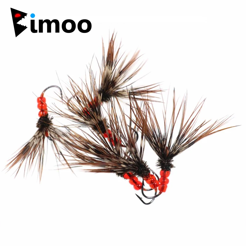 Bimoo 6PCS #12 Red Green Tenkara Fishing Flies with Plastic Bead Dropper Superb Simple Brown Brook Rainbow Trout Fishing Flies