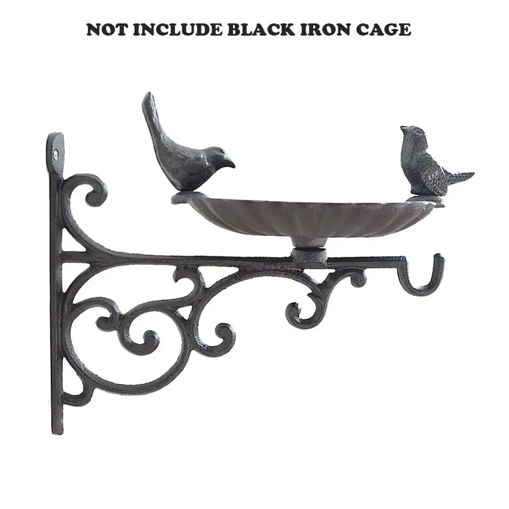 Bird Bath/Feeder with Wall Bracket Outdoor Garden Cast Iron Hanging Basket Bird Bath Wall Mounted Hook Bracket