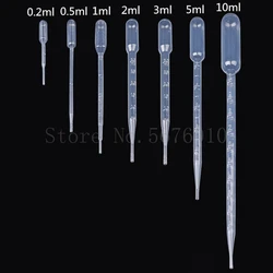 100pcs 500pcs 실험실 0.2ml 0.5ml 1ml 2ml 3ml 5ml 10ml 플라스틱 파스퇴르 피펫 일회용 명확한 Dropper