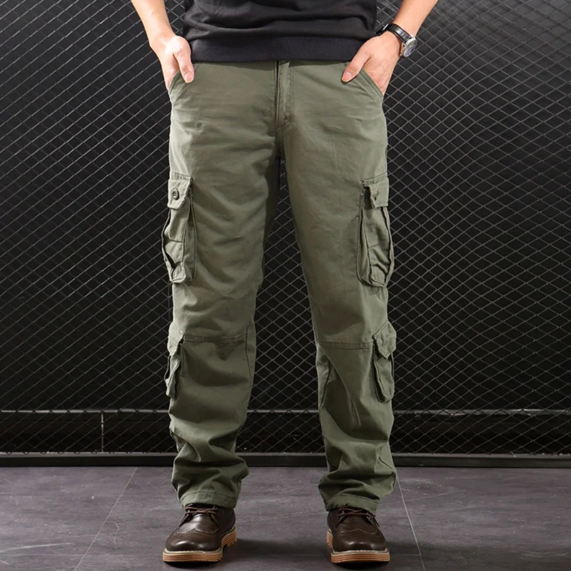 

Men's Spring Autumn Trend Loose Straight Leg Multi-pocket Cargo Trousers All-match Cotton Casual Pants