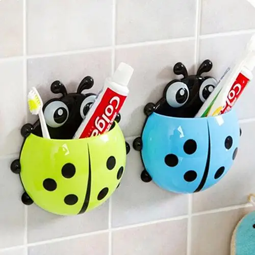 Ladybug Animal Insect Toothbrush Holder Bathroom Cartoon Toothbrush Toothpaste Wall Suction Holder Rack Container Organizer