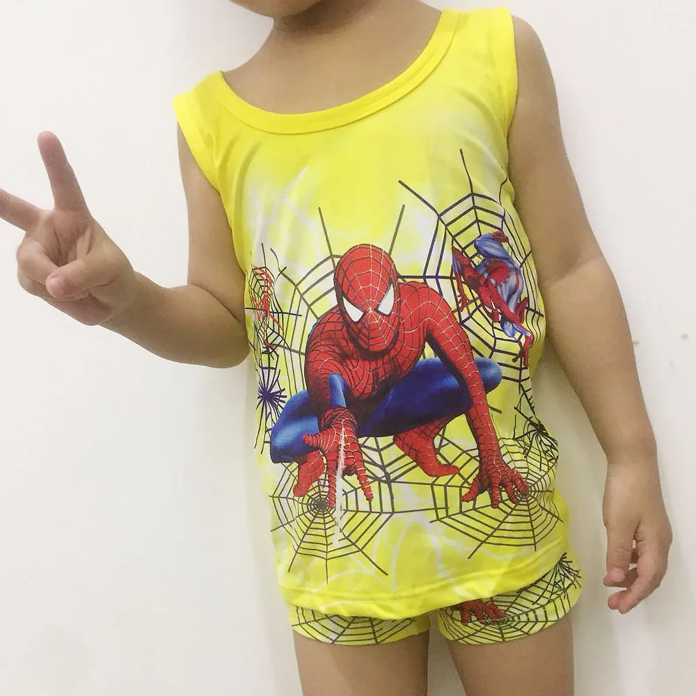 Disney Kids Clothes Summer Cartoon Boy Clothing Set Frozen Suit Toddler Boy Girls Vest Kids Pajama Random One Set