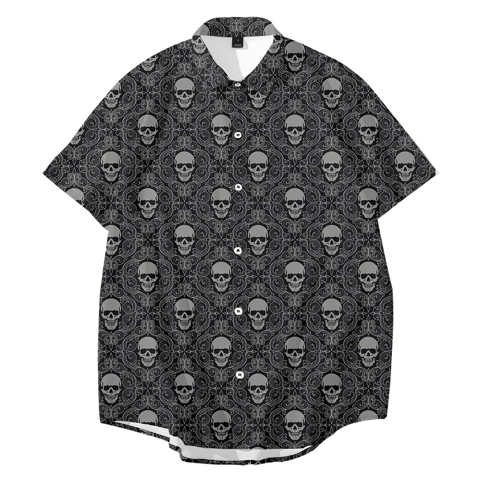 Black White Skull 3D Printed Paved Buttons Shirt Men Summer Streetwear Men's Shirts Hawaiian Shirts Man Dropshipping Wholesale