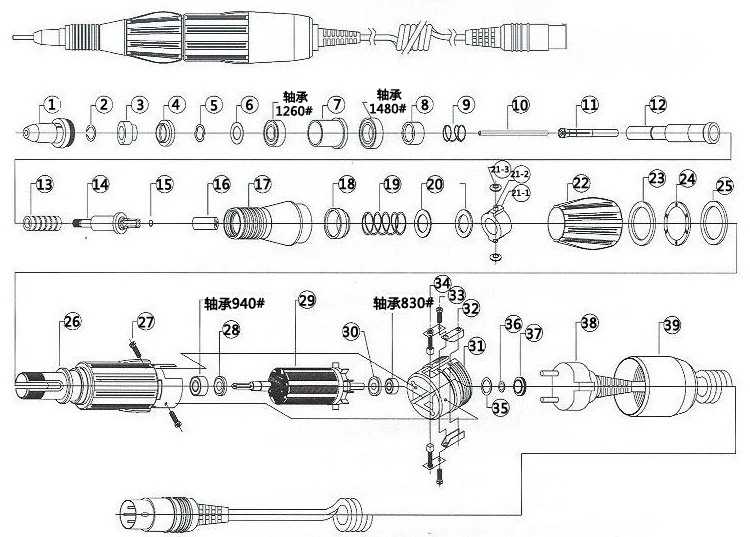 قوية 210 SDE-H37L1 مقبض المغزل ل Micromotor قبضة آلة أظافر كهربائية ل مانيكير الكهربائية مسمار آلة الحفر